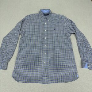 Ralph Lauren Shirt Mens Medium Plaid Blue Button Down Preppy Office Casual